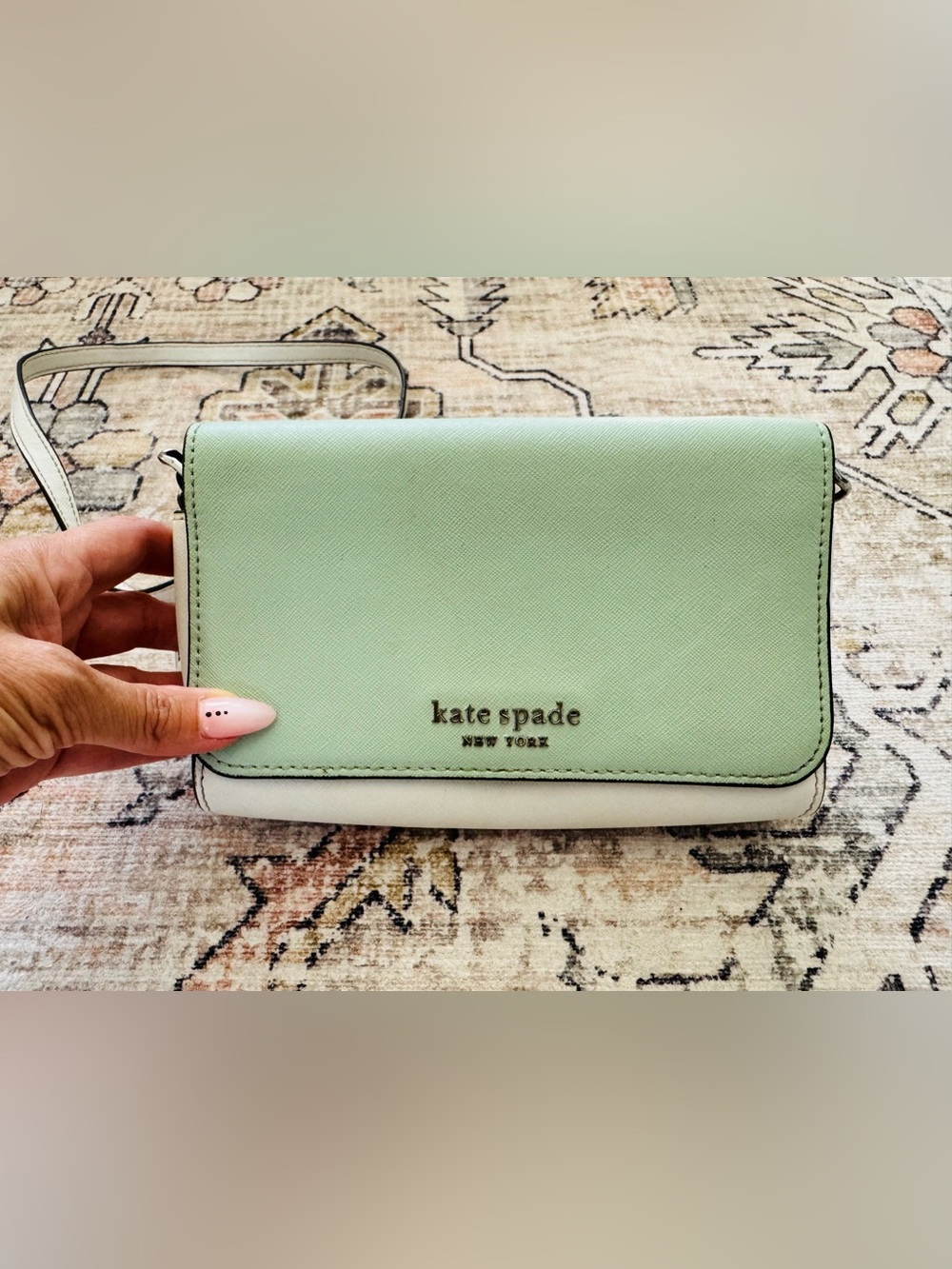 Kate Spade Bag — Mint Green & Off-White Saffiano Leather Convertible Crossbody